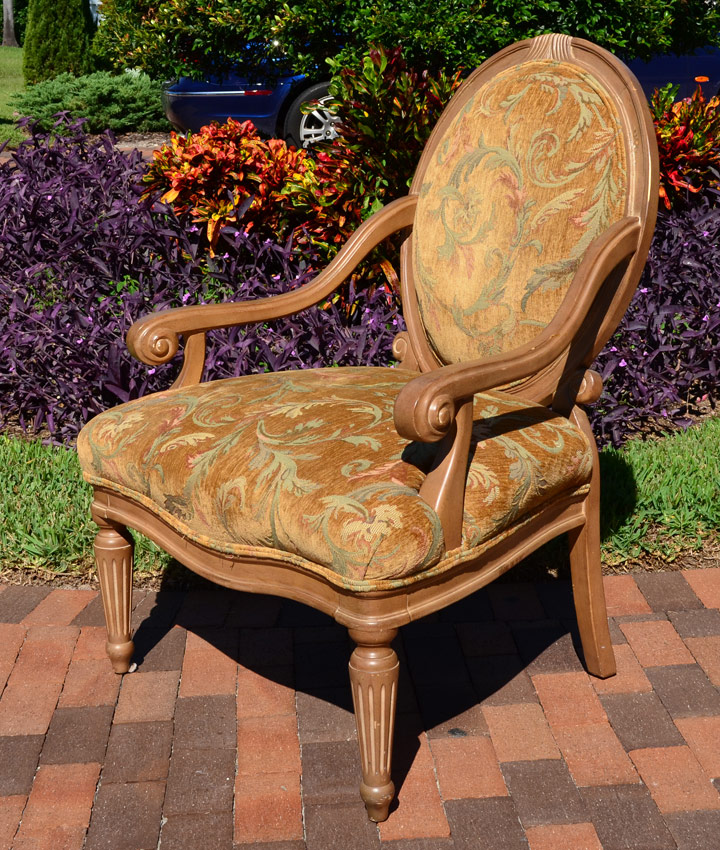 Appraisal: BERNHARDT CARVED ARM CHAIR Carved and shaped frame textured foliate