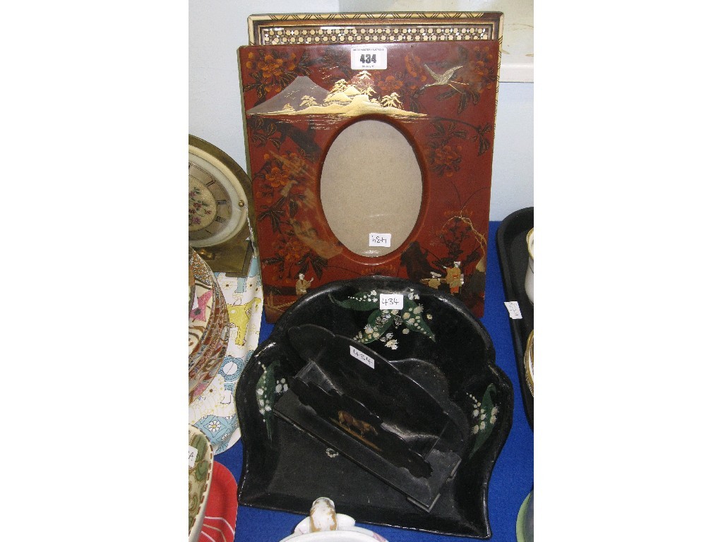 Appraisal: Lot comprising Japanese lacquered frame Eastern style mother of pearl