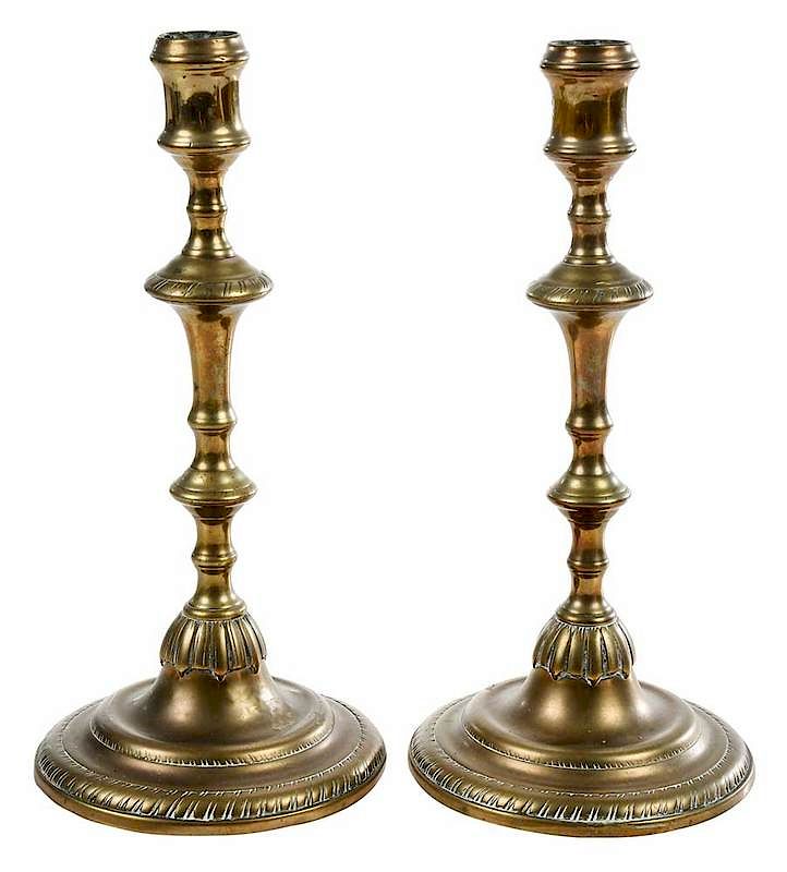 Appraisal: Pair Chippendale Bell Metal Candlesticks th century attributed to Clifford