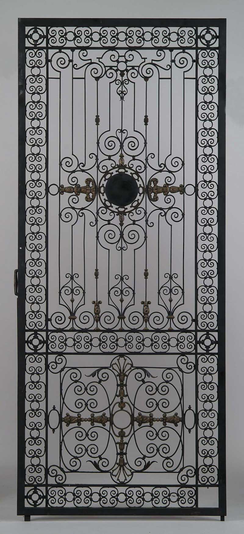 Appraisal: PAIR OF LARGE WROUGHT IRON GATES Scroll design with central