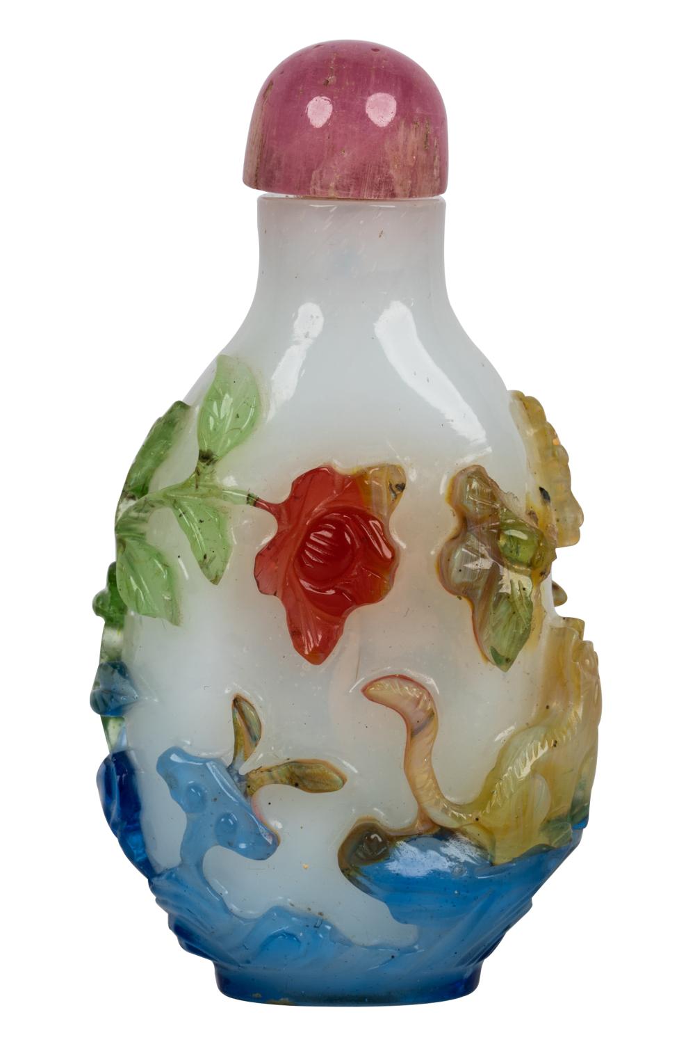 Appraisal: CHINESE FIVE-COLOR OVERLAY GLASS SNUFF BOTTLEProvenance The Estate of Dr