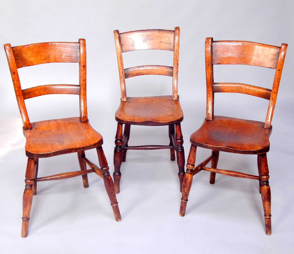 Appraisal: A Victorian oak and elm kitchen chair and two oak