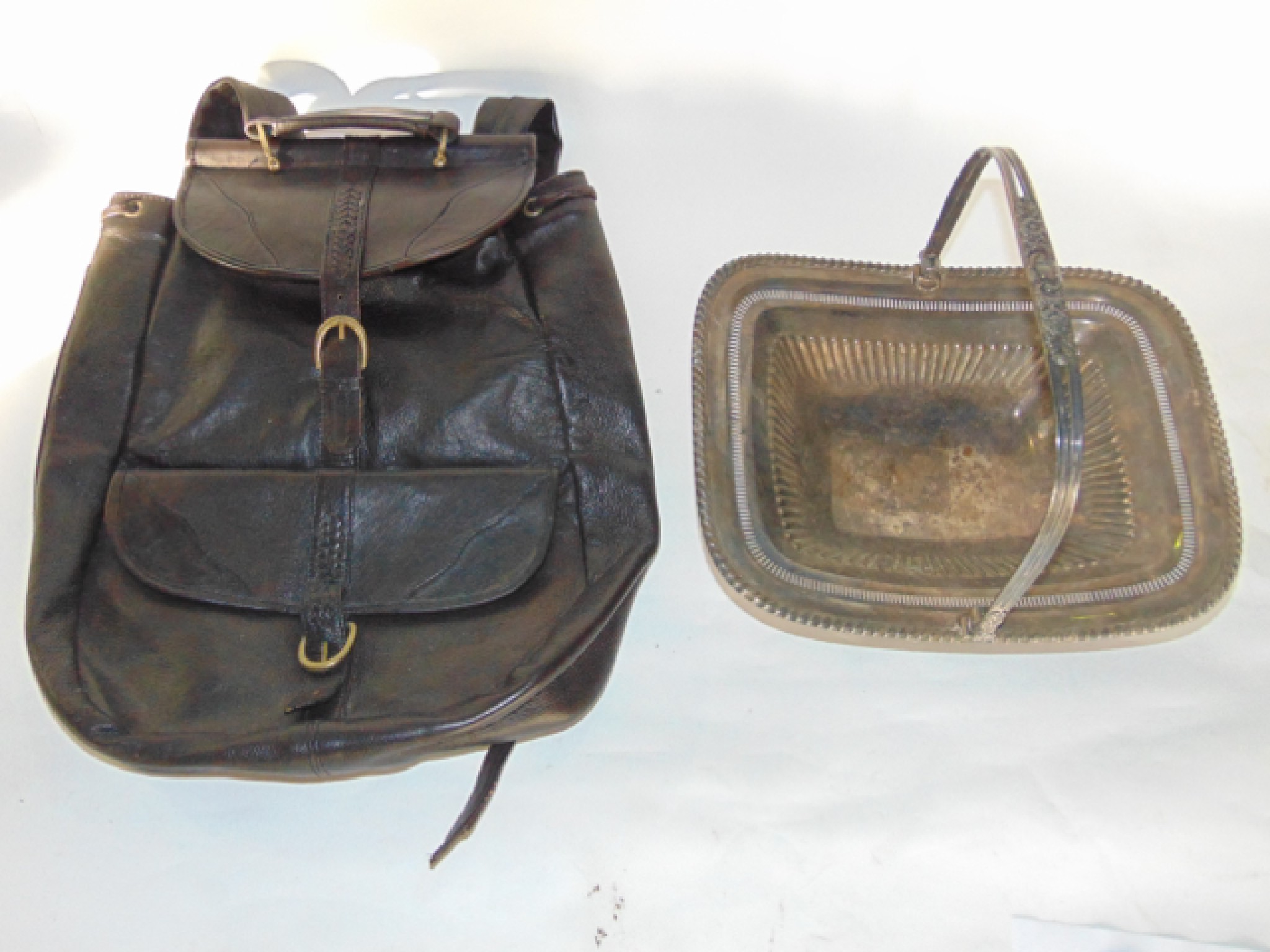 Appraisal: A good quality black leather ruck sack with brass fittings