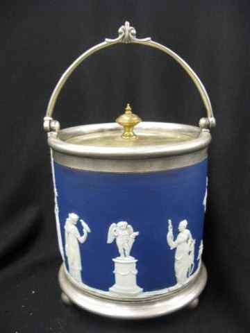 Appraisal: Wedgwood Dark Blue Jasperware Biscuit Jar classical scenes with maidens