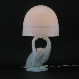 Appraisal: Murano Glass White Swan Lamp with Shade Possibly Seguso Unsigned