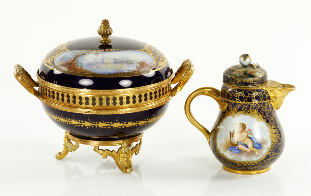 Appraisal: - Sevres and German Porcelain Sugar and Creamer French Sevres