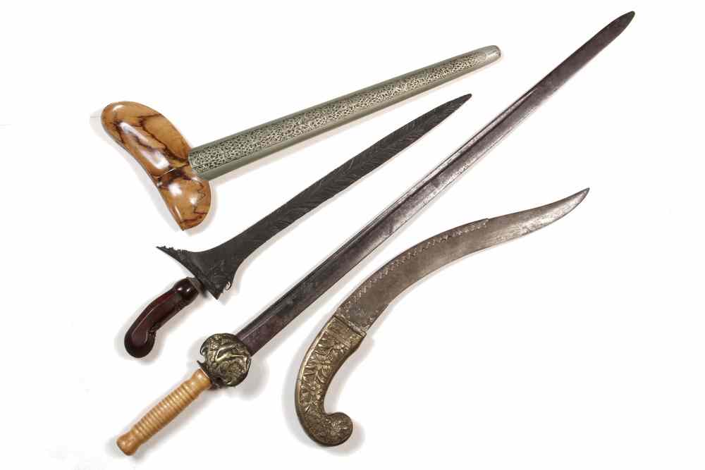 Appraisal: EXOTIC SHORT SWORDS DAGGERS - Including Indonesian Palm Leaf Kris