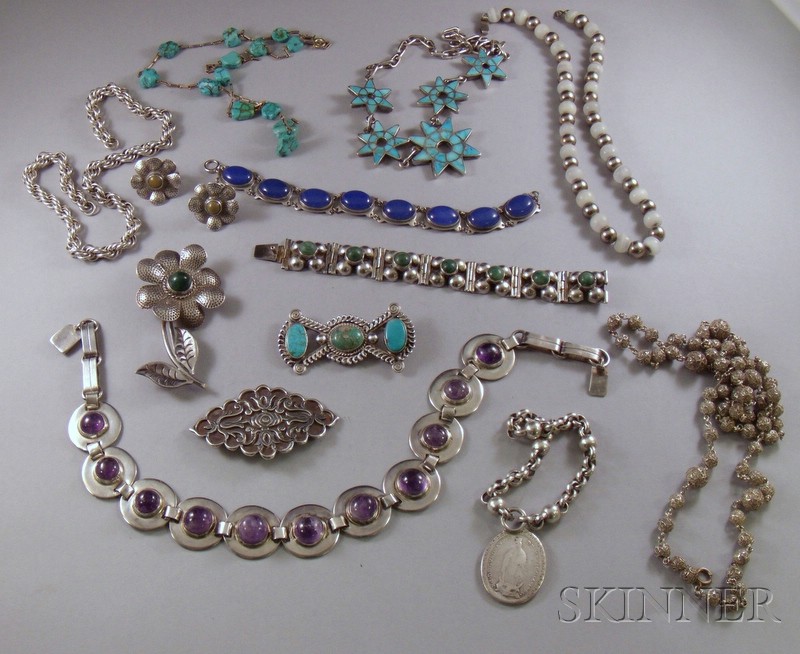 Appraisal: Group of Mostly Vintage Mexican Silver Jewelry including a vintage