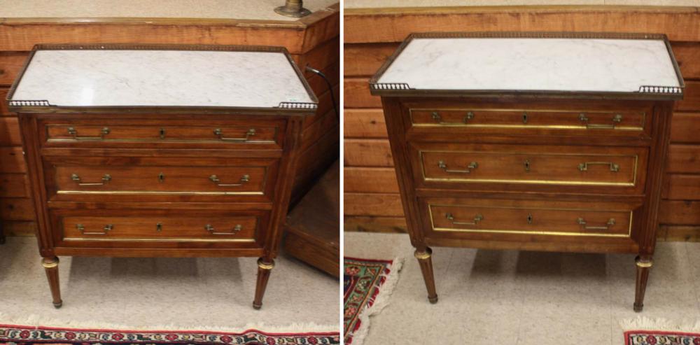 Appraisal: A PAIR OF ITALIAN NEOCLASSICAL STYLE MARBLE-TOP CHESTS made in