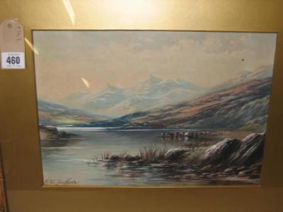 Appraisal: MILTON DRINKWATER Scene in the Lake District signed x gilt