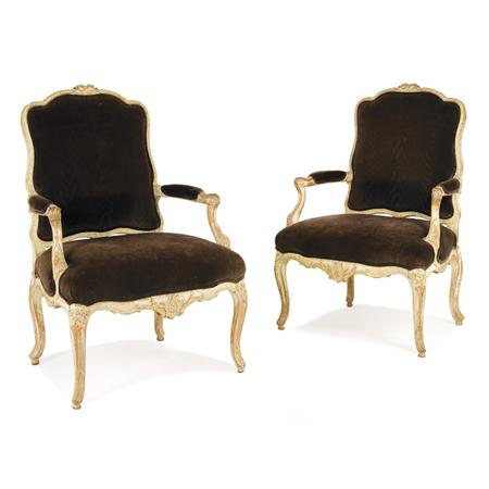 Appraisal: Pair of Louis XV Style Painted Fauteuils a la Reine