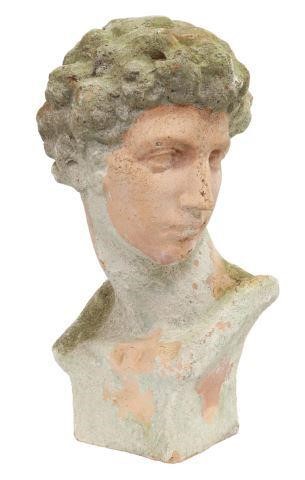 Appraisal: Large figural terracotta bust modeled after Michelangelo's David with textured