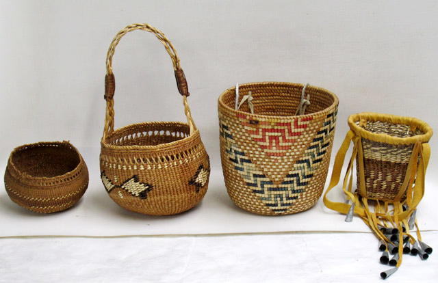 Appraisal: FOUR NATIVE AMERICAN BASKETS of open form and one with