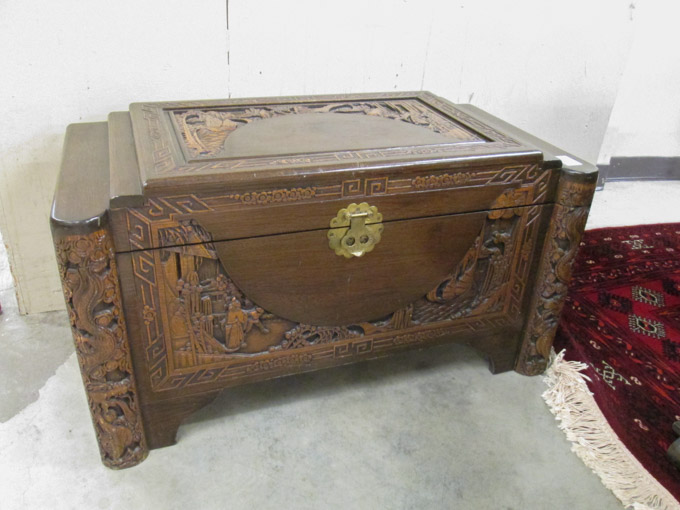 Appraisal: CHINESE CARVED TEAK AND CAMPHOR BLANKET CHEST Hong Kong c