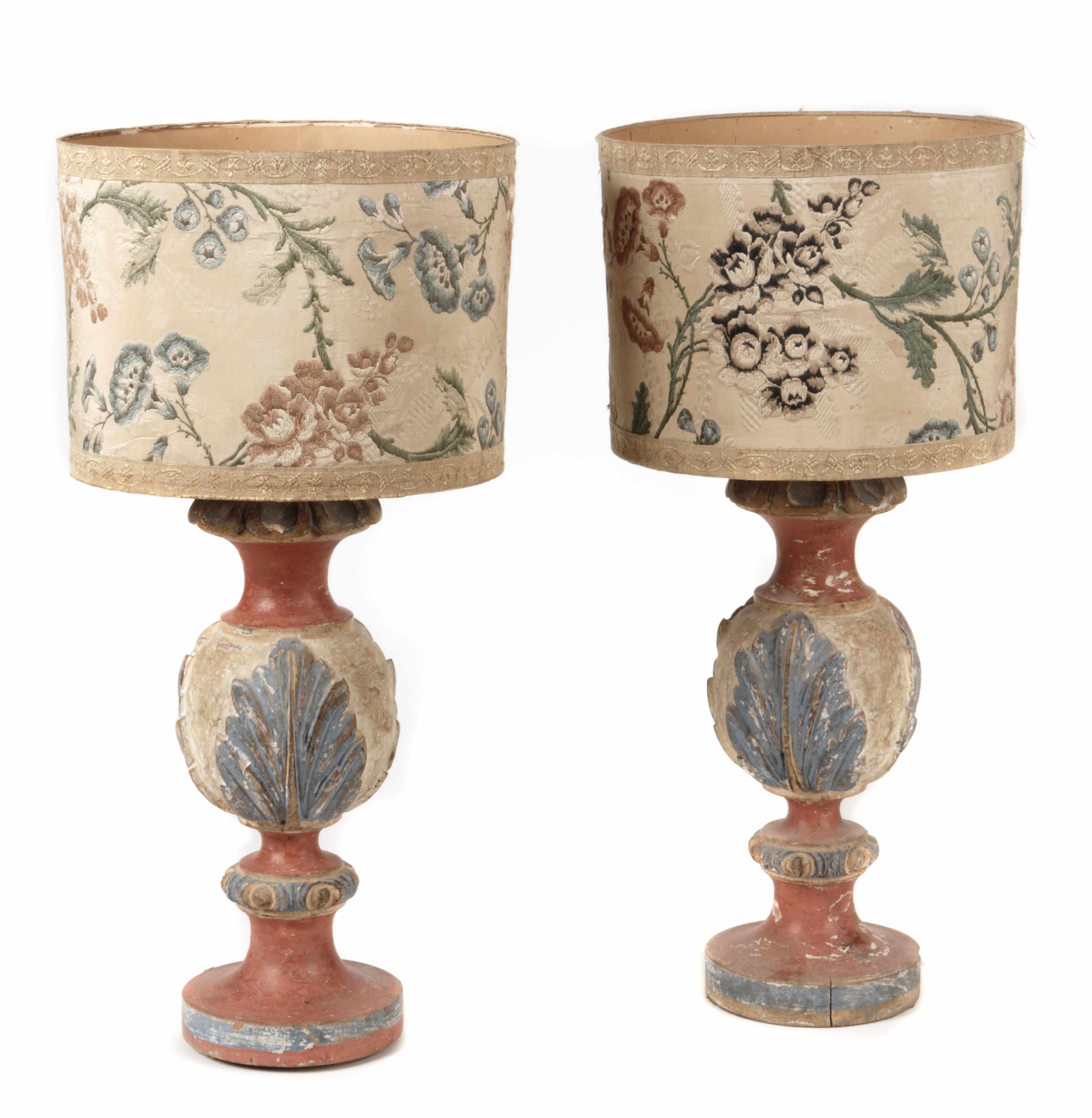 Appraisal: A pair of Italian Rococo style polychrome decorated lamps height