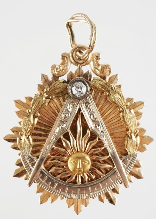 Appraisal: Vintage fraternal K yellow gold and diamond necklace pendant or