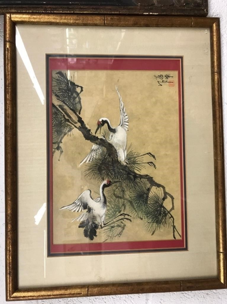 Appraisal: Asian watercolor birds in a tree signed x sight size