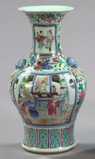 Appraisal: Tao Kuang Foo-Dog Masque-Handled Famille Rose Porcelain Vase second quarter