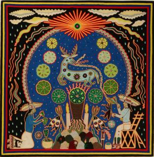 Appraisal: A LATE TH C HUICHOL MEXICAN FOLK ART PAINTING The