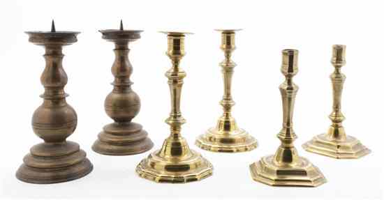 Appraisal: Two Pairs of Brass Candlesticks together with a pair of