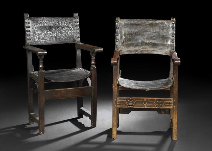 Appraisal: Suite of Two Spanish Mahogany Armchairs th century in the