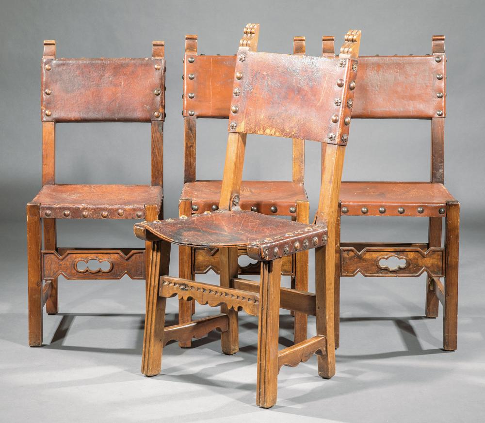 Appraisal: Four Spanish Colonial Carved Tropical Hardwood Side Chairs th c