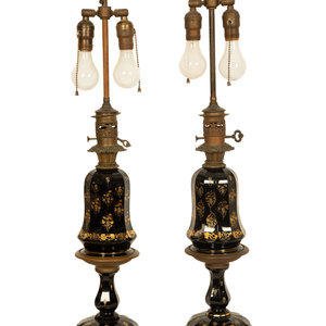 Appraisal: A Pair of Gilt Decorated Black Glass and Gilt Metal