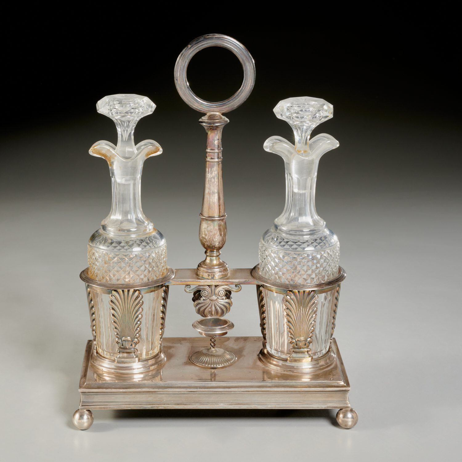 Appraisal: FRENCH EMPIRE STERLING SILVER CRUET STAND early th c Paris