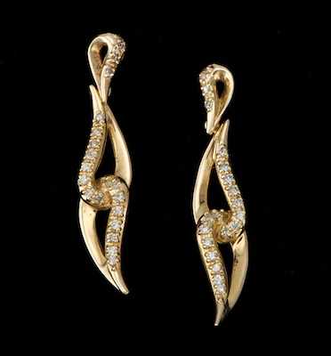 Appraisal: A Pair of Contemporary Diamond Earrings Interlocking teardrop shapes set