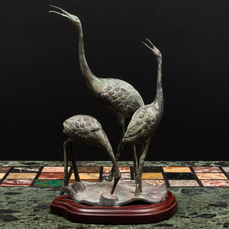 Appraisal: Japanese Patinated-Metal Models of Cranes x x in Condition Raised