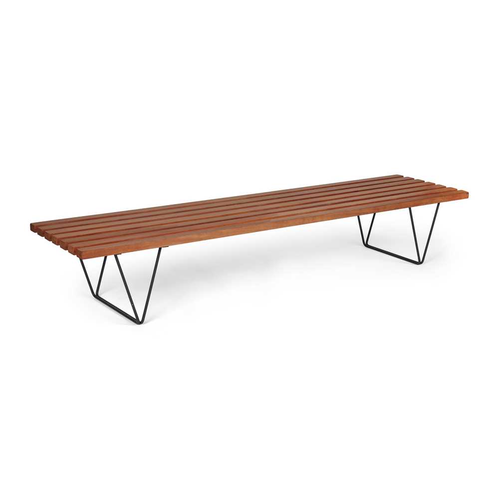 Appraisal: ROBIN DAY BRITISH - FOR HILLE BENCH DESIGNED mahogany and