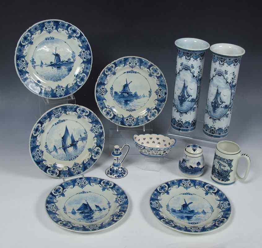 Appraisal: PIECE DELFT BLUE DECORATED CERAMICS To include dinner plates ''