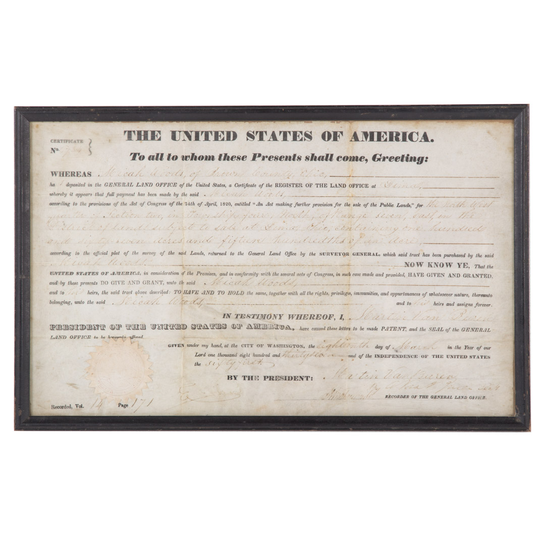 Appraisal: Martin Van Buren signed land document land document signed by