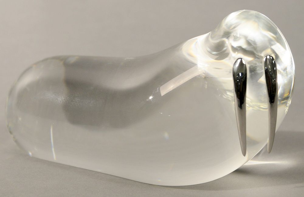 Appraisal: Large Steuben walrus crystal figure with sterling silver tusk signed