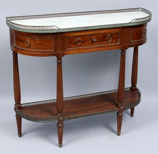 Appraisal: Late th Century French mahogany half demilune marble top table