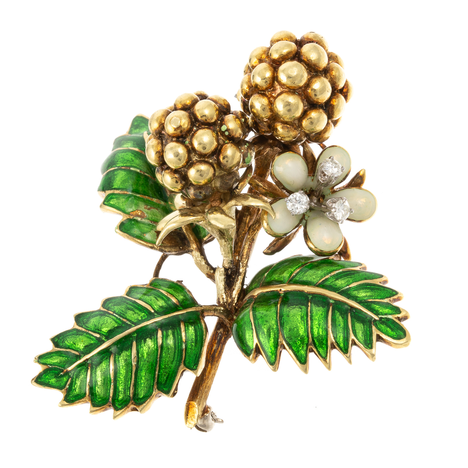 Appraisal: A DIAMOND ENAMEL FLORAL BROOCH BY MARTINE IN K K