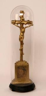 Appraisal: EUROPEAN CARVED WOOD AND GOLD GILT CRUCIFIX ENCASED IN GLASS