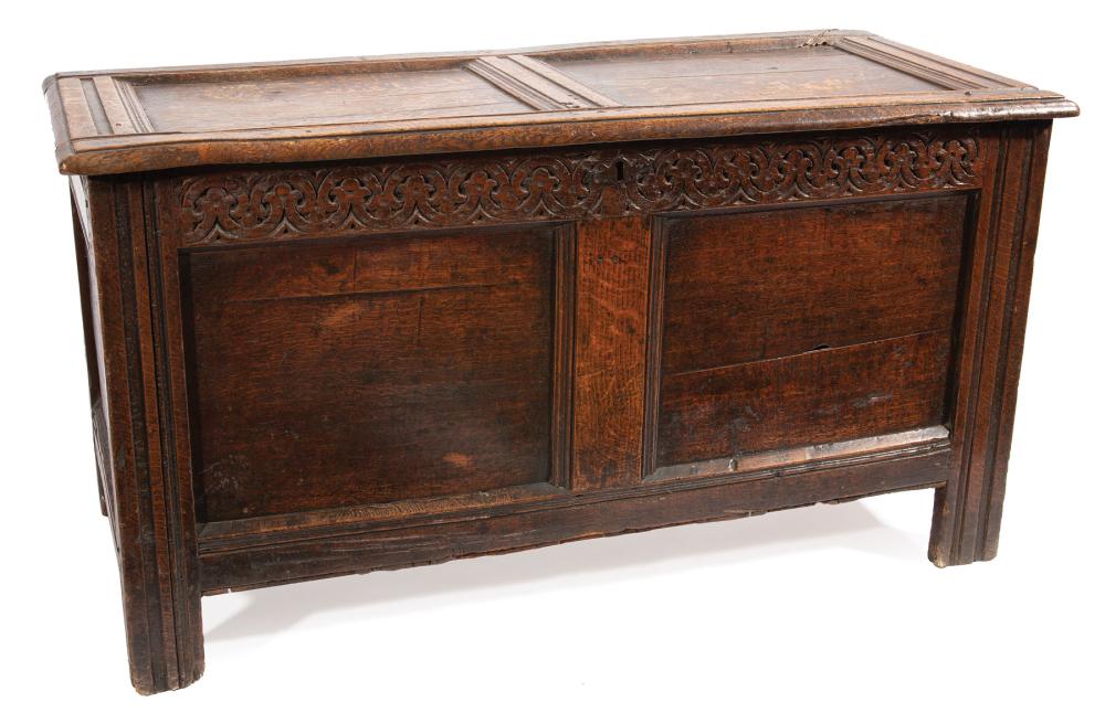 Appraisal: Spanish Colonial Oak Coffer th th c paneled molded lift