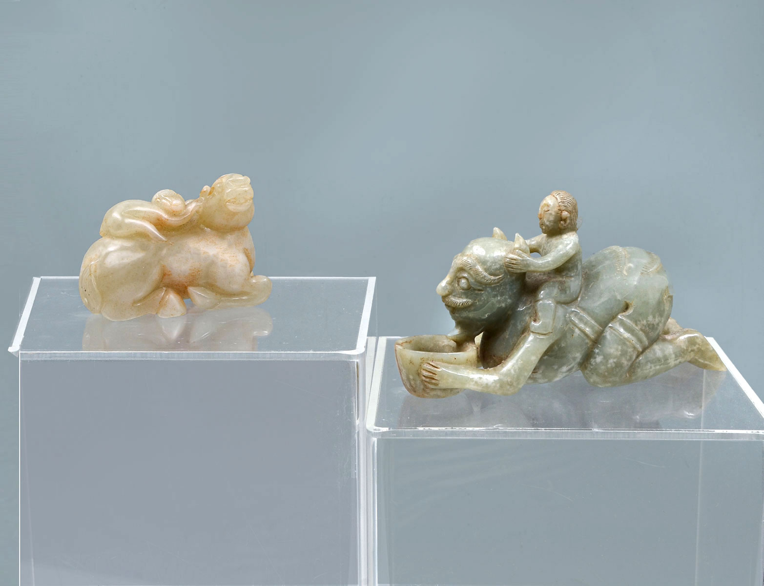 Appraisal: CARVED CHINESE JADE FIGURES Comprising - Recumbent Horse with Monkey