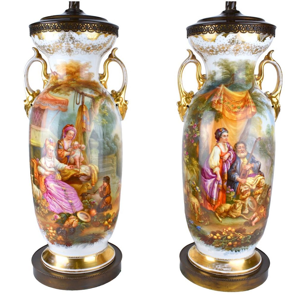 Appraisal: Old Paris Porcelain Vases as Lamps Pair of Old Paris