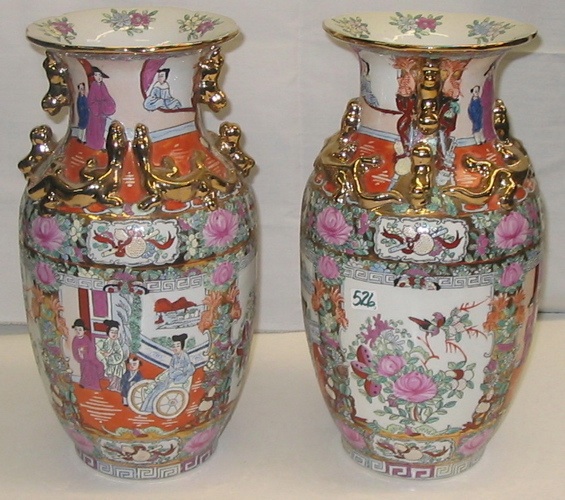 Appraisal: PAIR OF CHINESE PORCELAIN VASES having hand enameled Famille verte