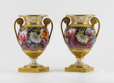 Appraisal: A pair of English porcelain vases probably Coalport painted with