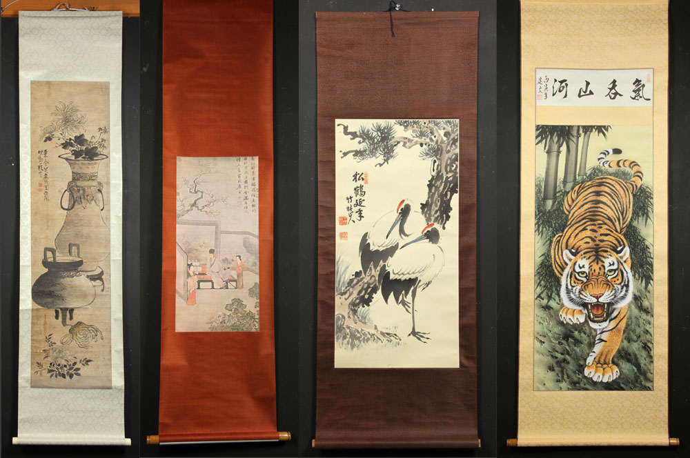 Appraisal: - Japanese Scroll Paintings Lot of four Japanese scroll paintings