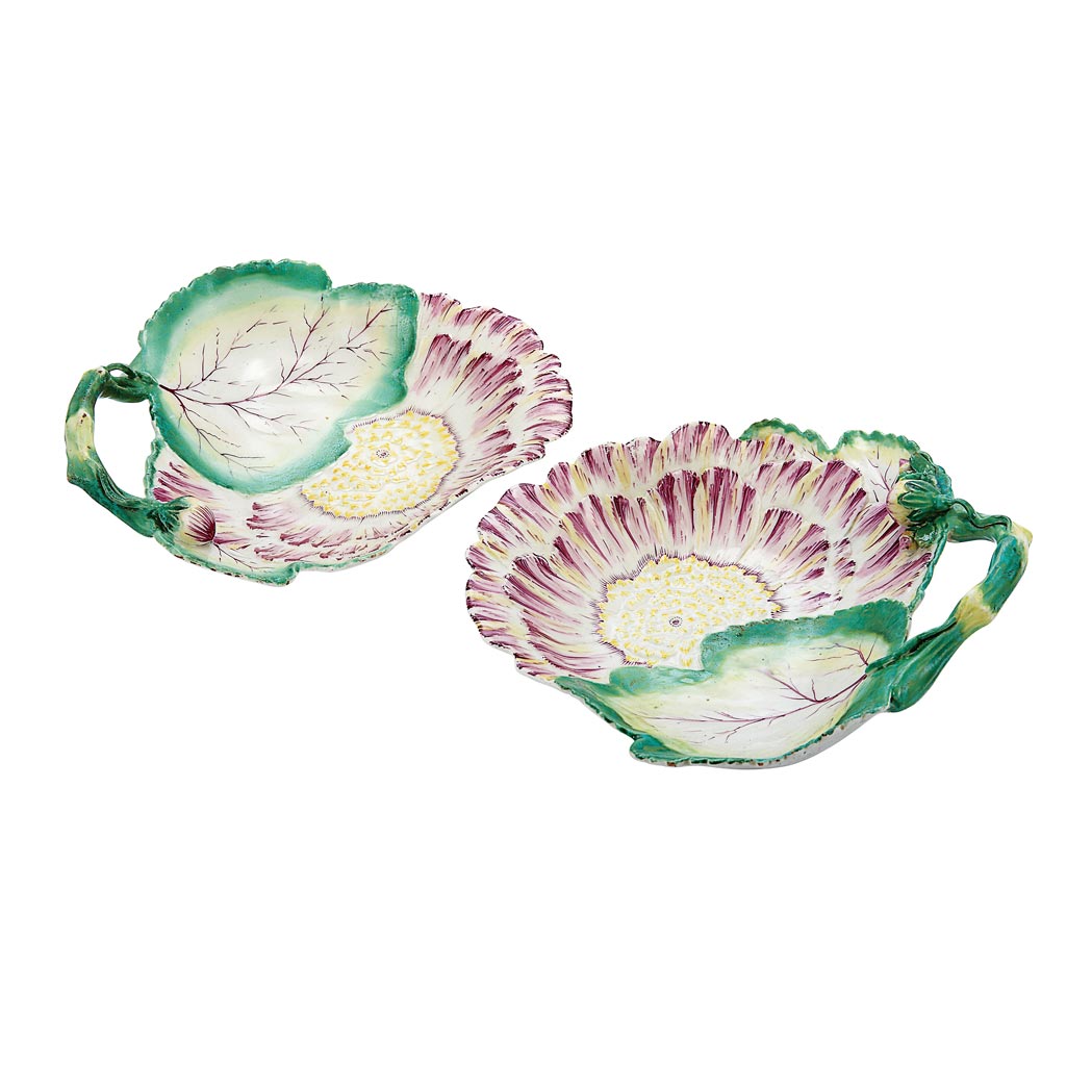 Appraisal: Pair of Chelsea Porcelain Peony Dishes Circa Each molded as