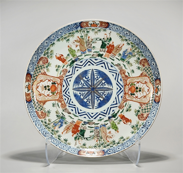 Appraisal: Chinese enameled porcelain charger with gilt figures with central medallion