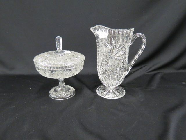 Appraisal: pcs of Cut Crystal pitcher a covered compote