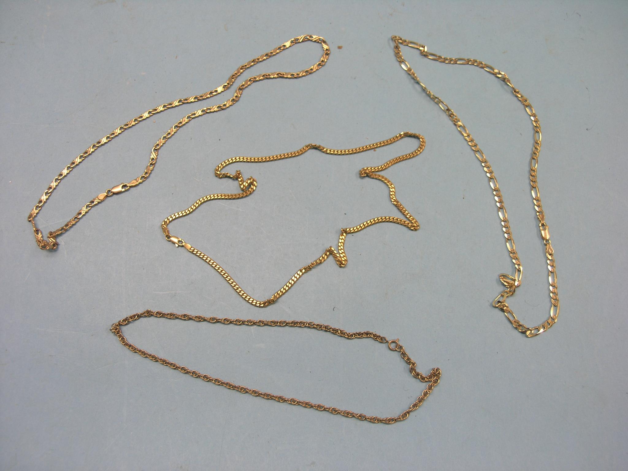 Appraisal: Four ct gold neck-chains grams total