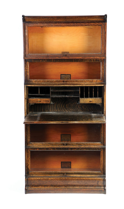 Appraisal: GLOBE WERNICKE BOOKCASE DESK Oak with two bookcase stacks on