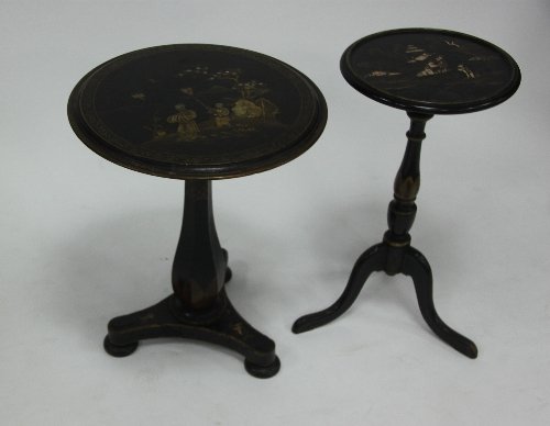 Appraisal: A black and gold lacquer table decorated two figures in