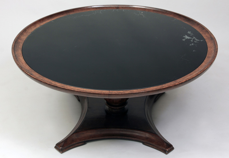 Appraisal: Regency Style Circular Pedestal Table With black glass top Pedestal